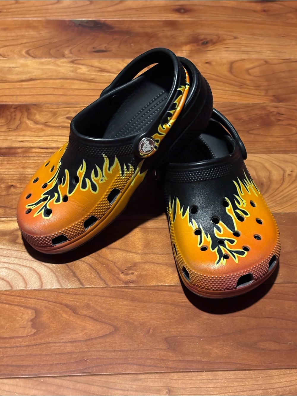 CROCS Kids Black and Orange Flame Clogs